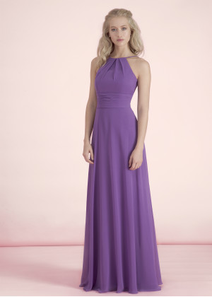Halter Neck Purple Chiffon Bridesmaid Dress